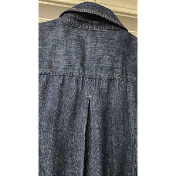 J. Crew Dress Size 2 Chambray Pockets Tie Waist Elastic Waist Collar Cotton S/S - Picture 8 of 10